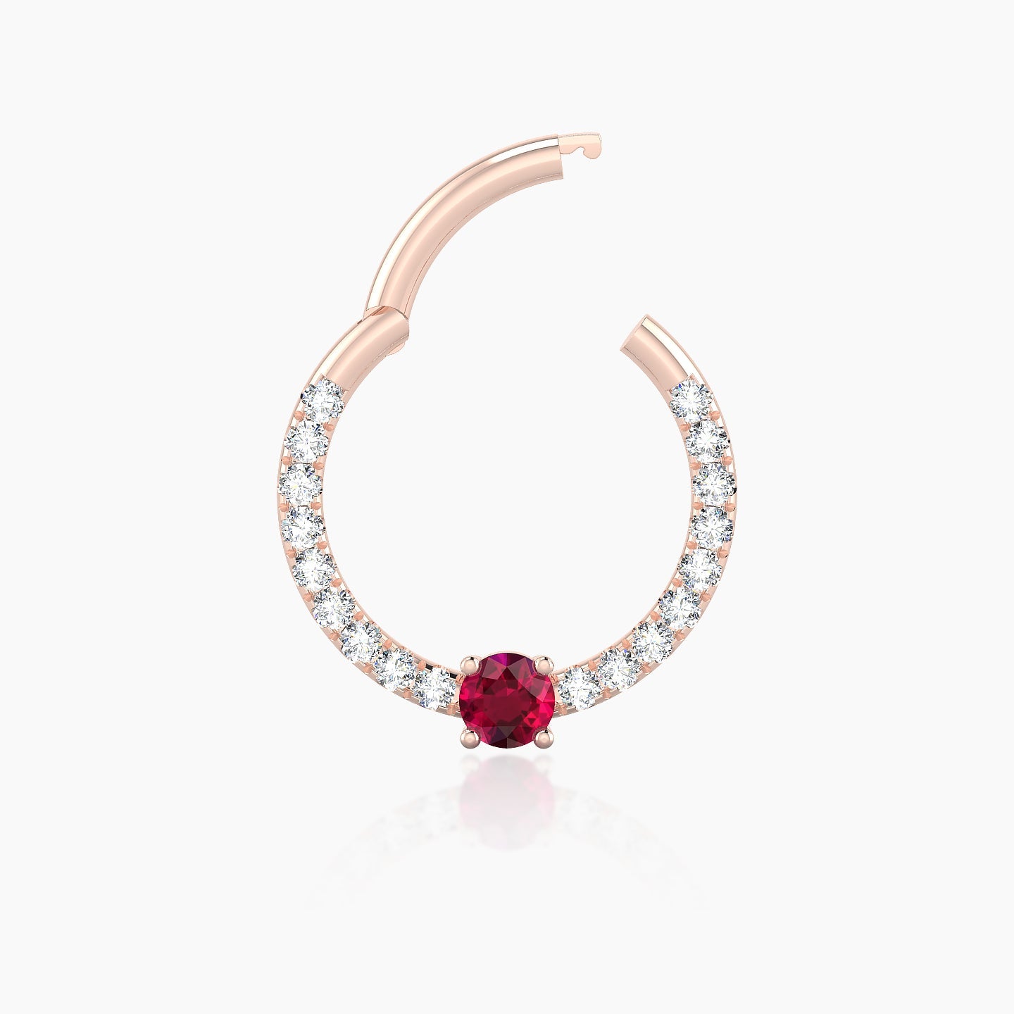 Inanna | 18k Rose Gold 9.5 mm Round Ruby & Diamond Daith Piercing