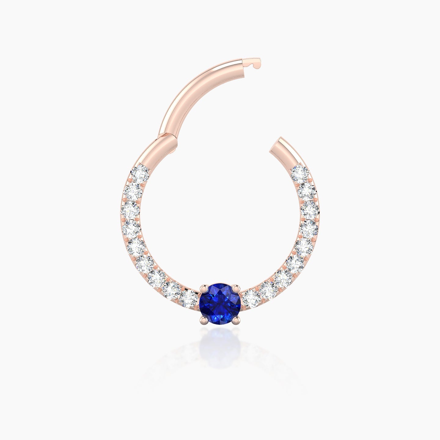 Inanna | 18k Rose Gold 9.5 mm Round Sapphire & Diamond Daith Piercing