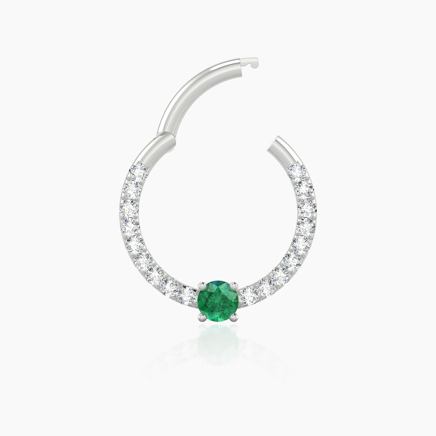 Inanna | 18k White Gold 9.5 mm Round Emerald & Diamond Daith Piercing