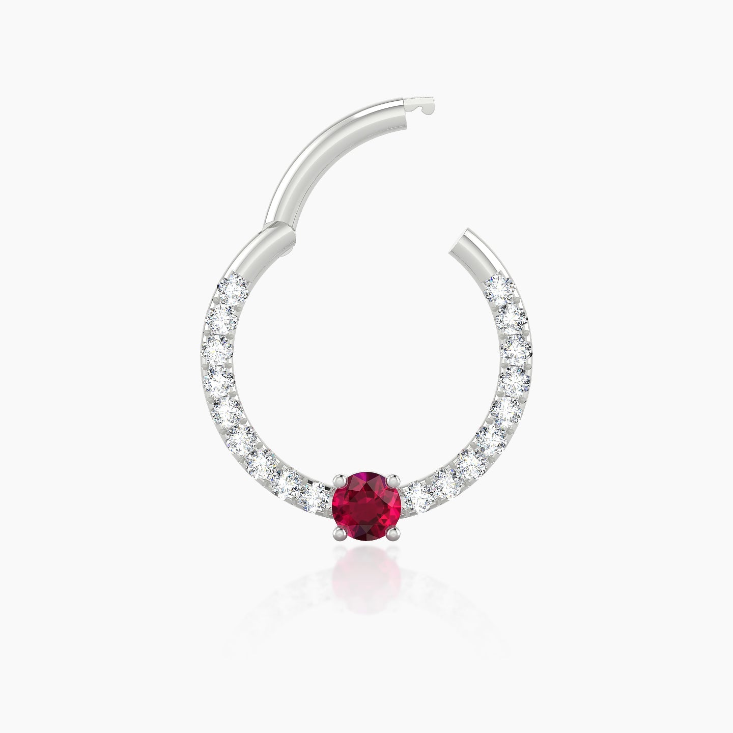 Inanna | 18k White Gold 9.5 mm Round Ruby & Diamond Daith Piercing