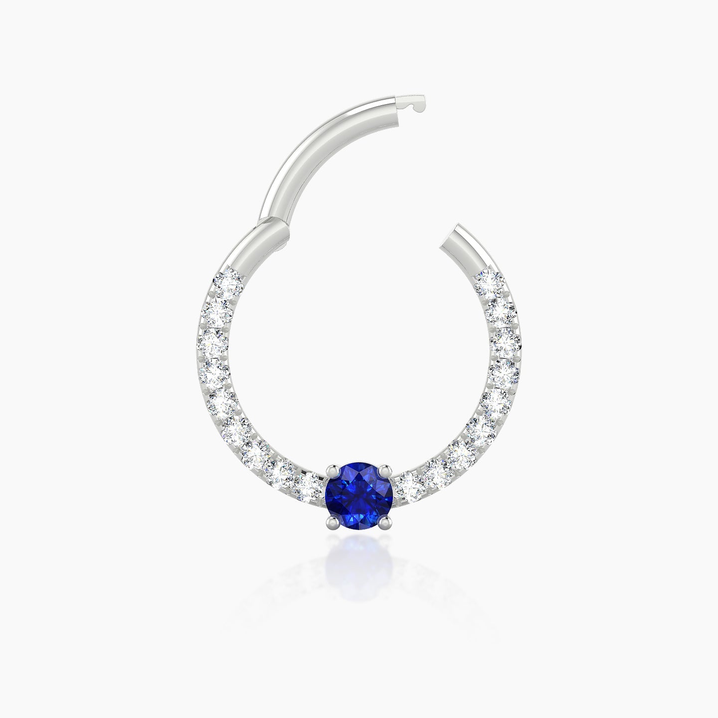 Inanna | 18k White Gold 9.5 mm Round Sapphire & Diamond Daith Piercing