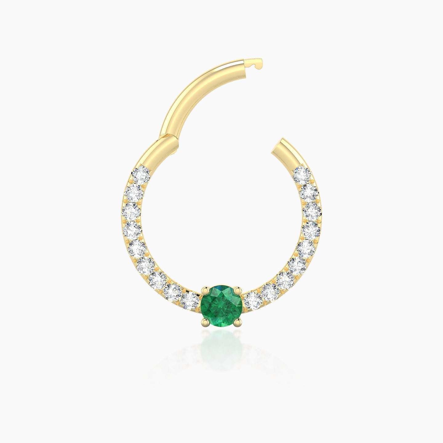 Inanna | 18k Yellow Gold 9.5 mm Round Emerald & Diamond Daith Piercing