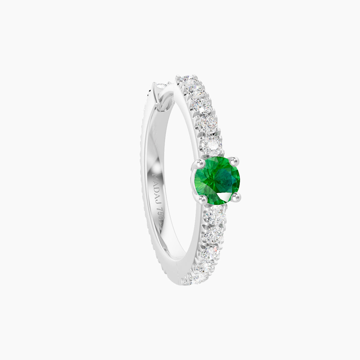 Inanna | 18k White Gold 9.5 mm Round Emerald & Diamond Hoop Piercing
