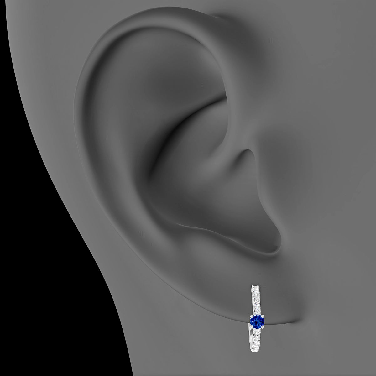 Inanna | 18k White Gold 9.5 mm Round Sapphire & Diamond Hoop Piercing