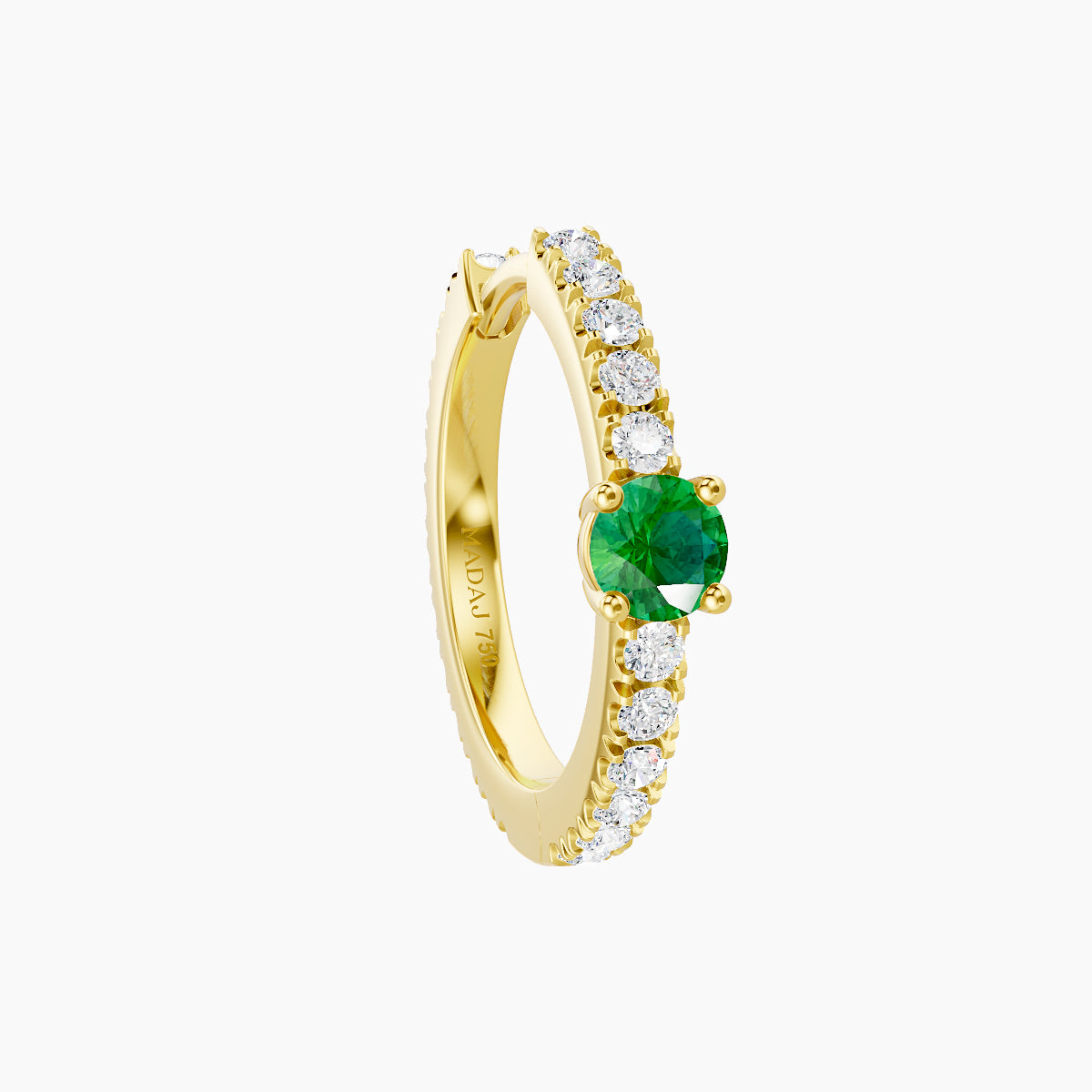 Inanna | 18k Yellow Gold 9.5 mm Round Emerald & Diamond Hoop Piercing