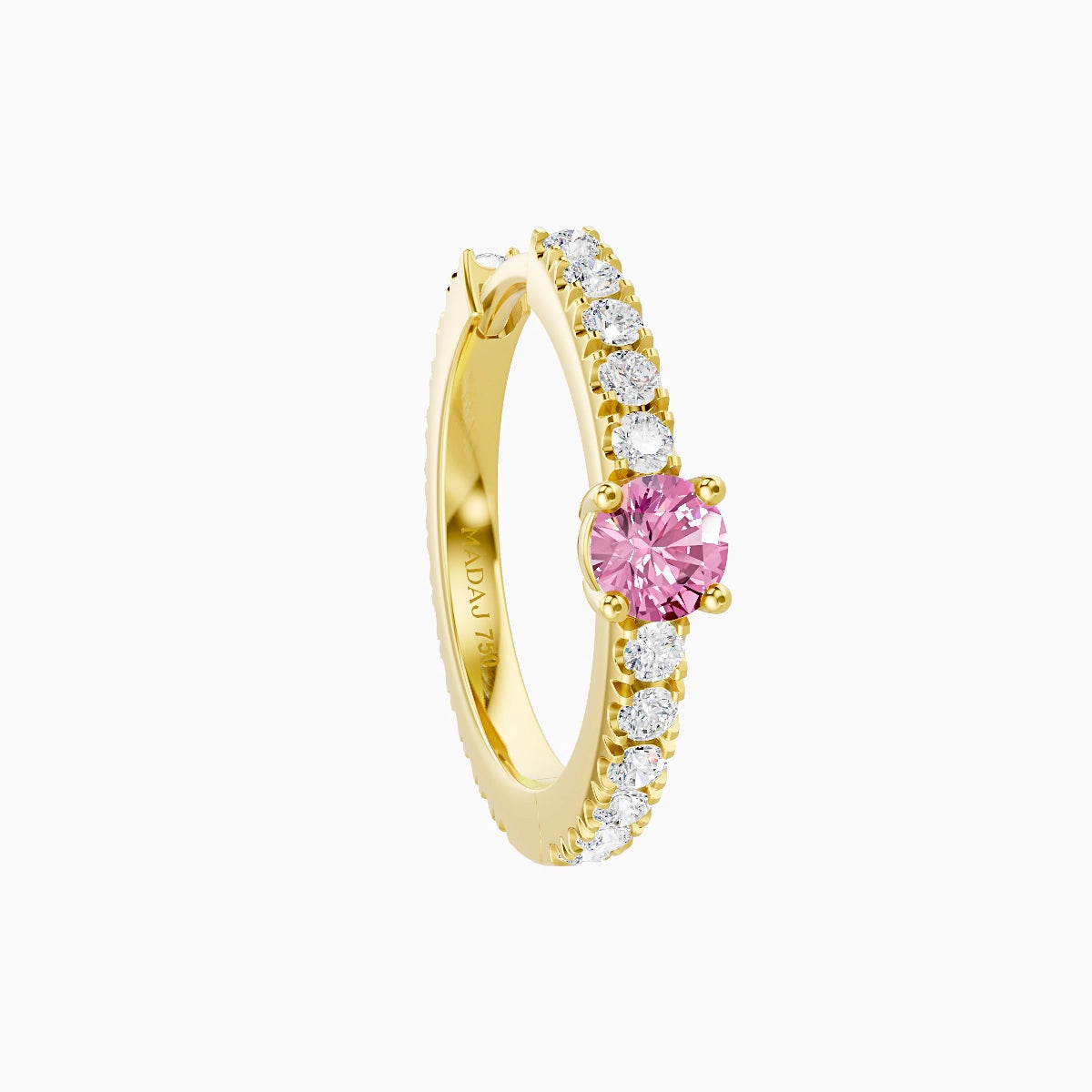 Inanna | 18k Yellow Gold 9.5 mm Round Pink Sapphire & Diamond Hoop Piercing