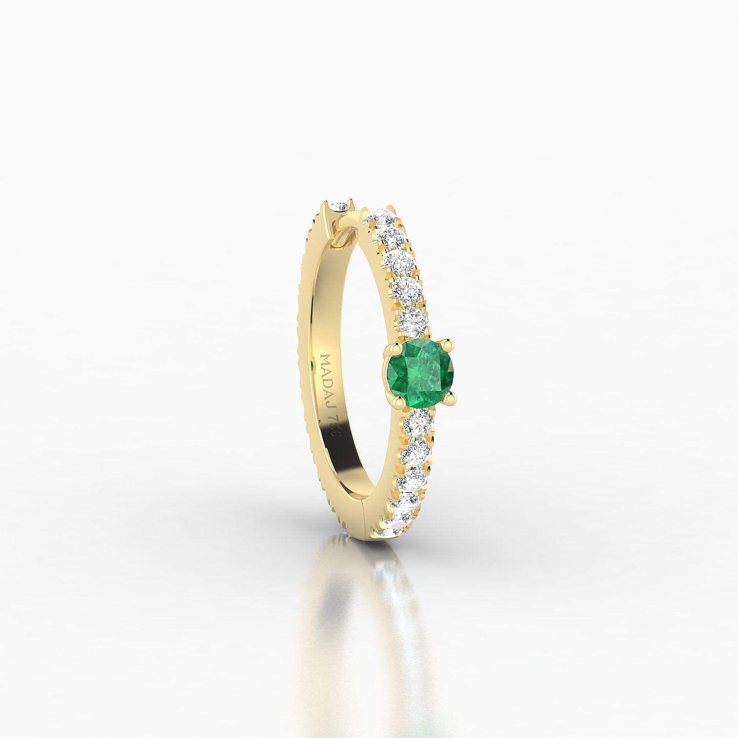 Inanna | 18k Yellow Gold 9.5 mm Round Emerald & Diamond Hoop Piercing