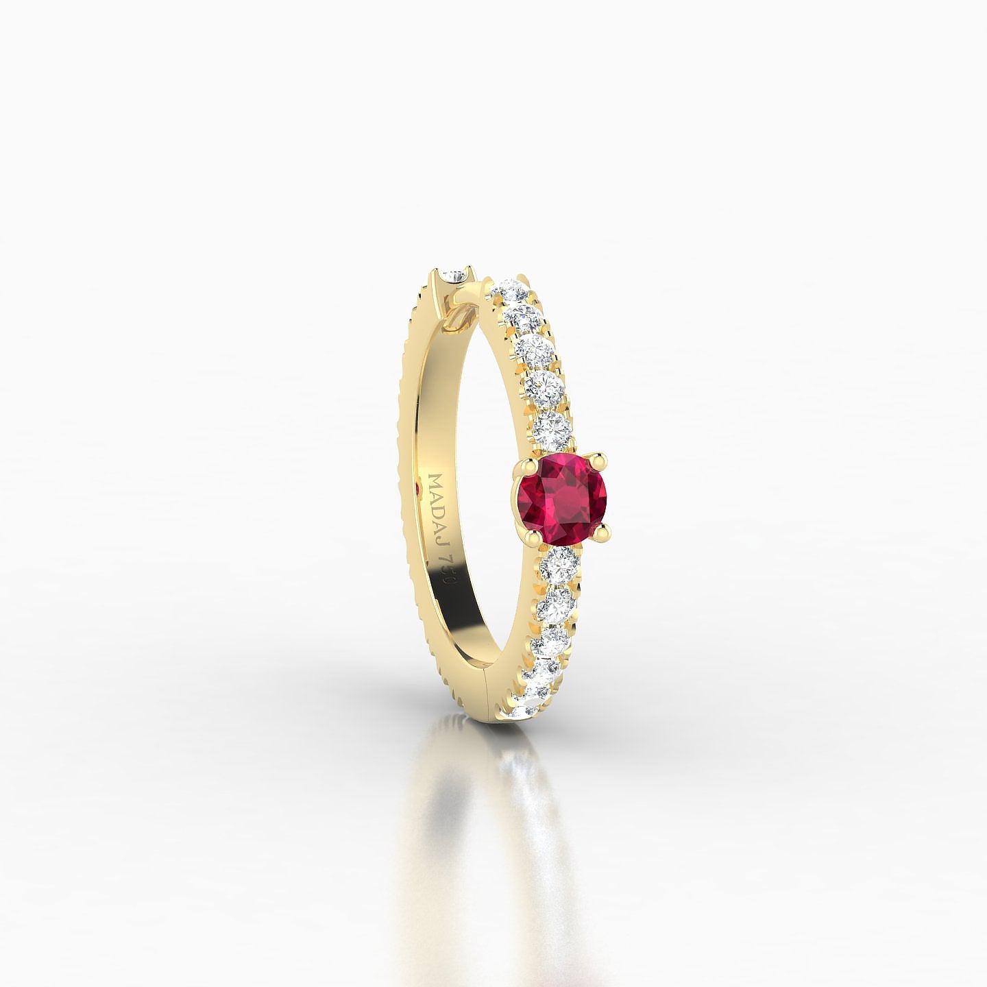 Inanna | 18k Yellow Gold 9.5 mm Round Ruby & Diamond Hoop Piercing