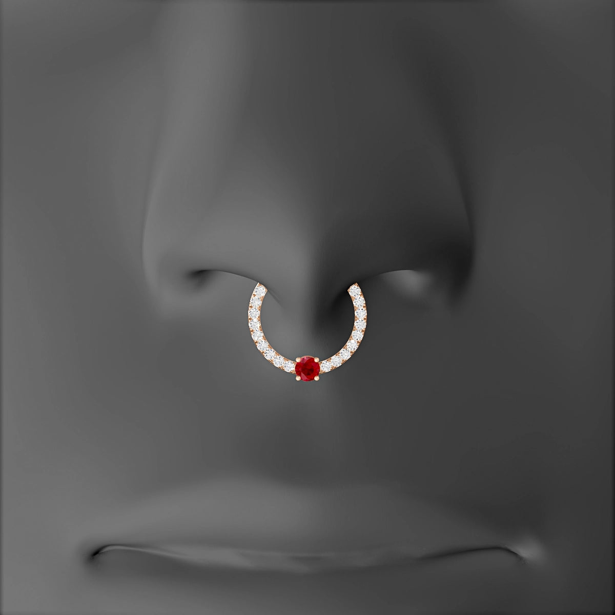 Inanna | 18k Rose Gold 9.5 mm Round Ruby & Diamond Septum Piercing
