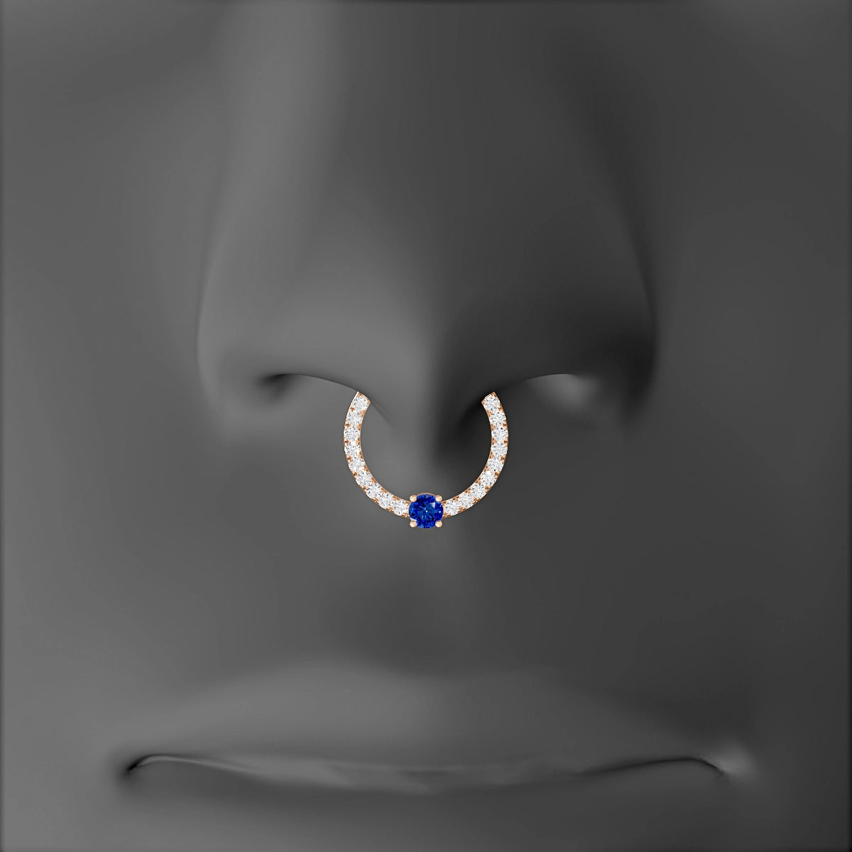 Inanna | 18k Rose Gold 9.5 mm Round Sapphire & Diamond Septum Piercing