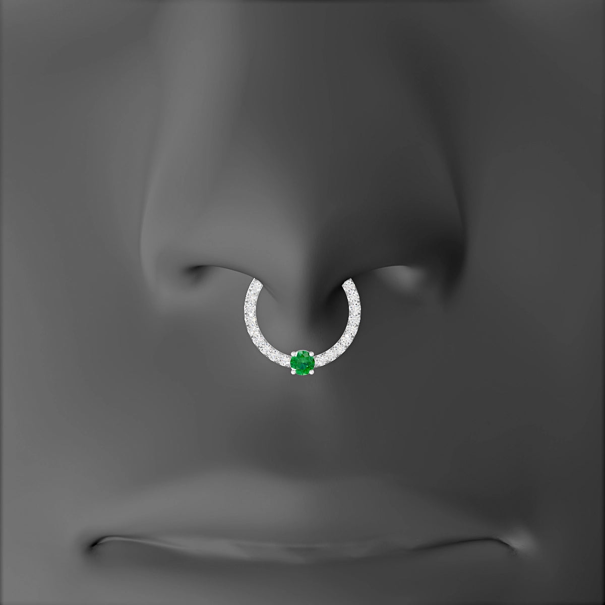 Inanna | 18k White Gold 9.5 mm Round Emerald & Diamond Septum Piercing