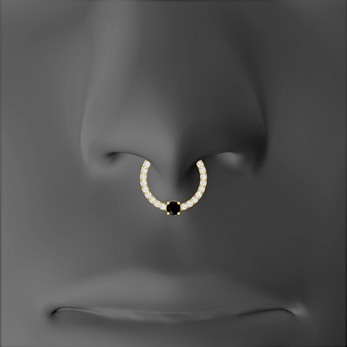Inanna | 18k Yellow Gold 9.5 mm Round Black Diamond & Diamond Septum Piercing