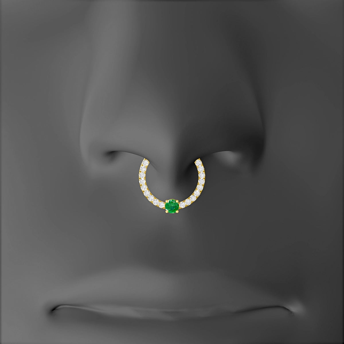 Inanna | 18k Yellow Gold 9.5 mm Round Emerald & Diamond Septum Piercing