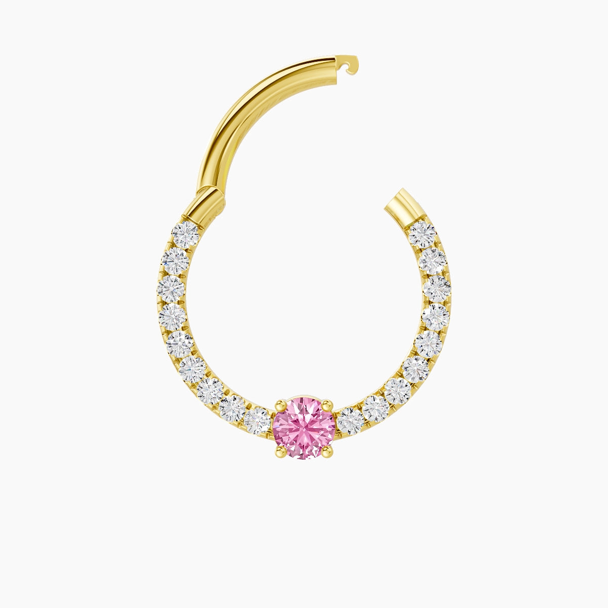Inanna | 18k Yellow Gold 9.5 mm Round Pink Sapphire & Diamond Septum Piercing