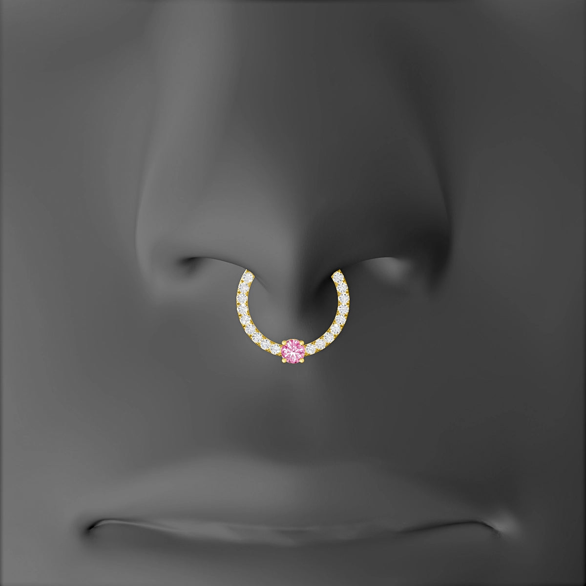 Inanna | 18k Yellow Gold 9.5 mm Round Pink Sapphire & Diamond Septum Piercing