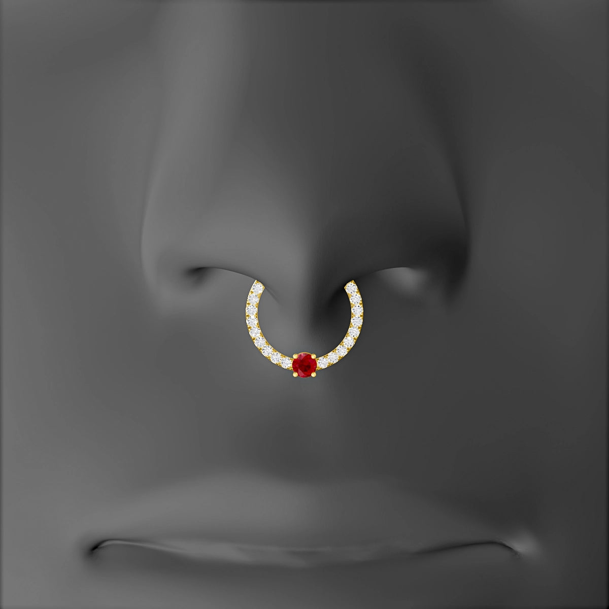 Inanna | 18k Yellow Gold 9.5 mm Round Ruby & Diamond Septum Piercing