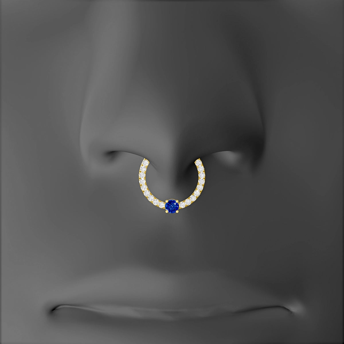 Inanna | 18k Yellow Gold 9.5 mm Round Sapphire & Diamond Septum Piercing