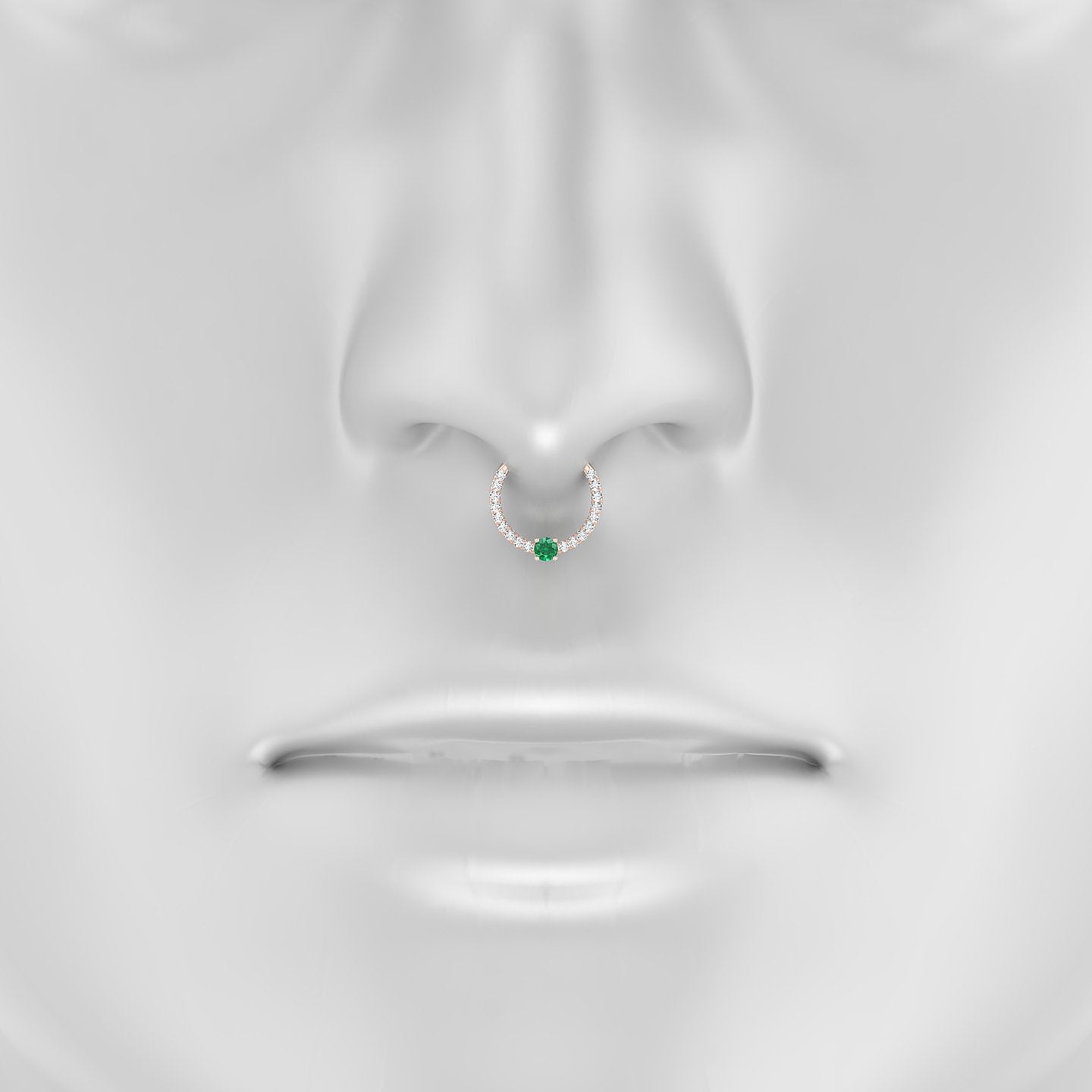 Inanna | 18k Rose Gold 9.5 mm Round Emerald & Diamond Septum Piercing