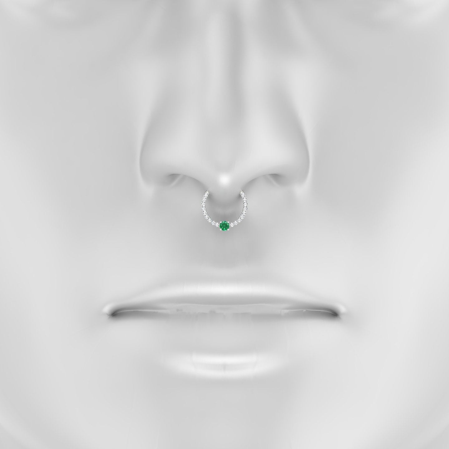 Inanna | 18k White Gold 9.5 mm Round Emerald & Diamond Septum Piercing