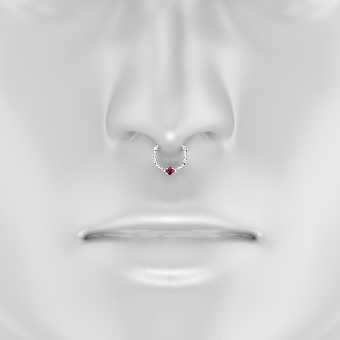 Inanna | 18k White Gold 9.5 mm Round Ruby & Diamond Septum Piercing