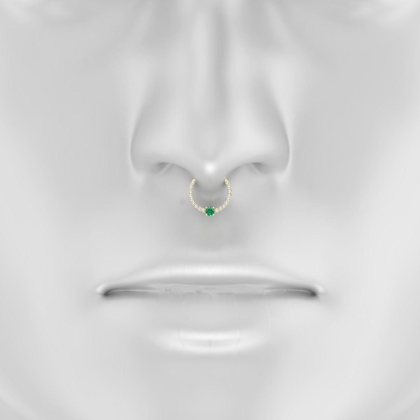 Inanna | 18k Yellow Gold 9.5 mm Round Emerald & Diamond Septum Piercing