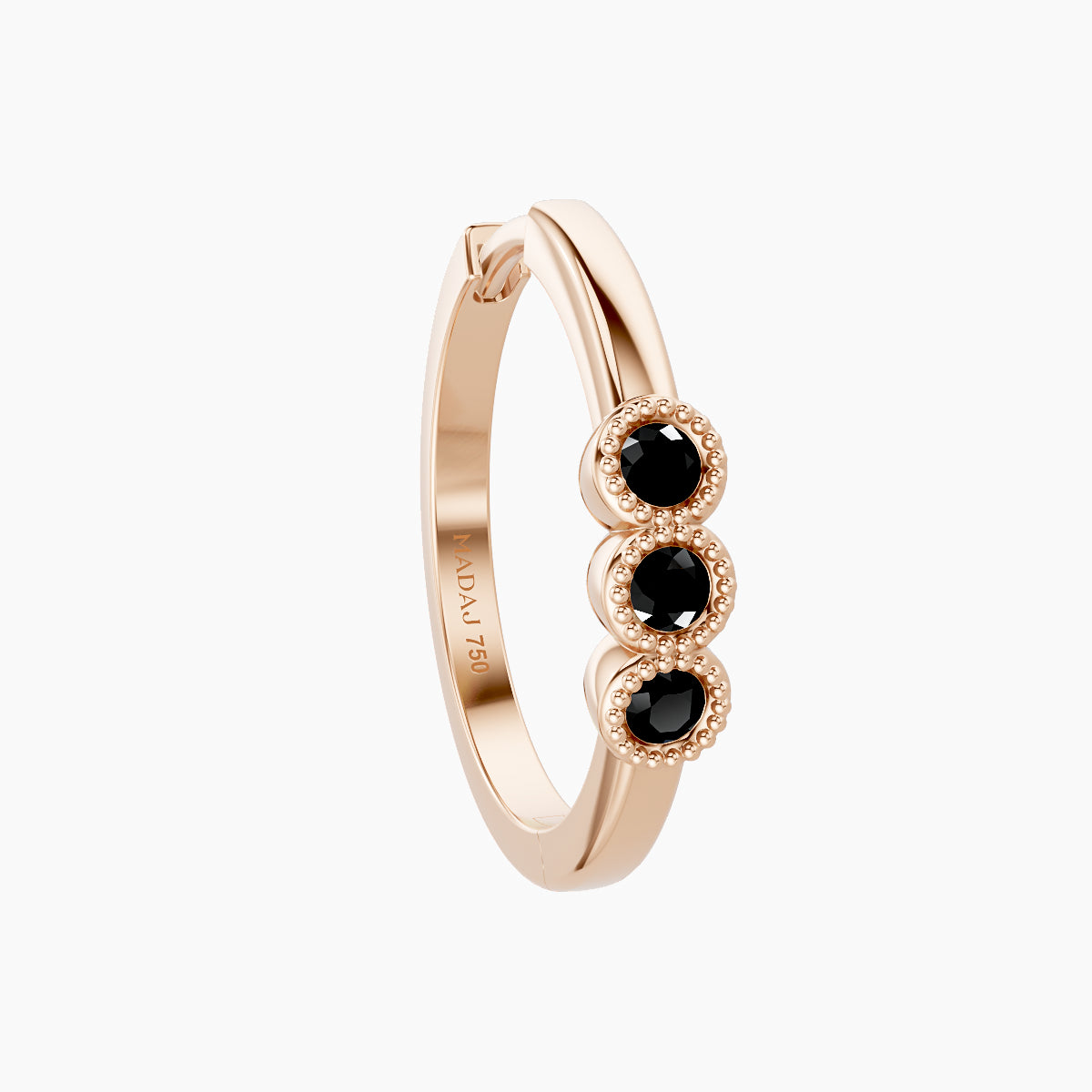 Irene | 18k Rose Gold 11 mm Trilogy Black Diamond Hoop Piercing