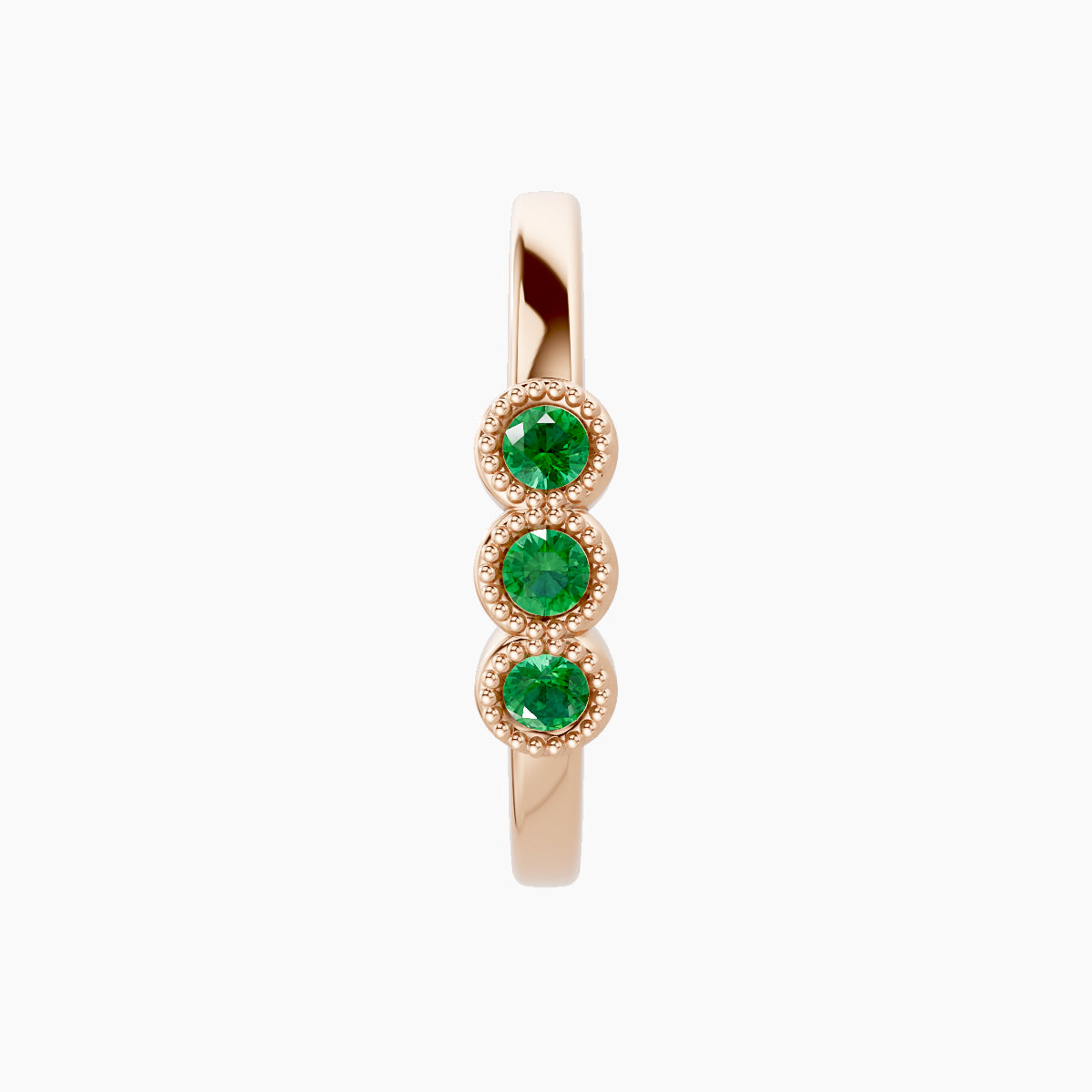 Irene | 18k Rose Gold 11 mm Trilogy Emerald Hoop Piercing
