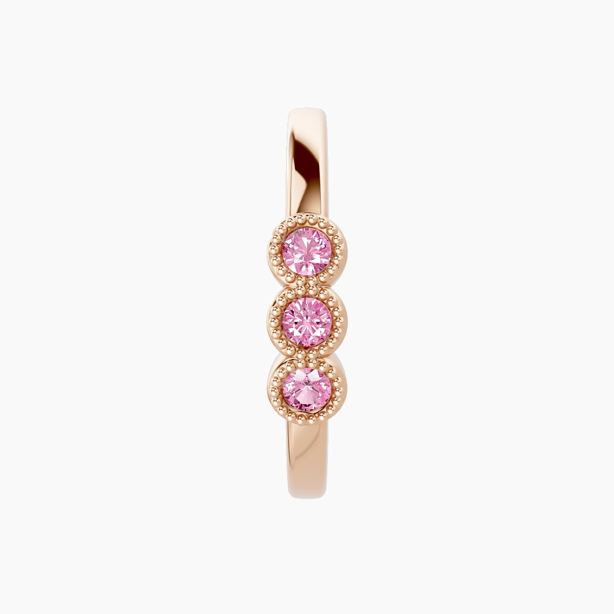 Irene | 18k Rose Gold 11 mm Trilogy Pink Sapphire Hoop Piercing