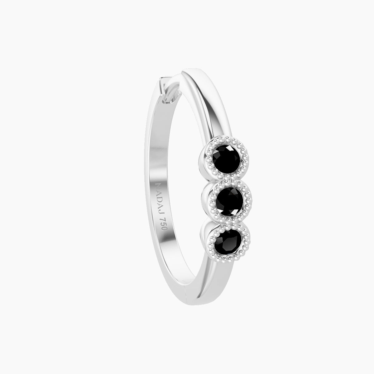 Irene | 18k White Gold 11 mm Trilogy Black Diamond Hoop Piercing