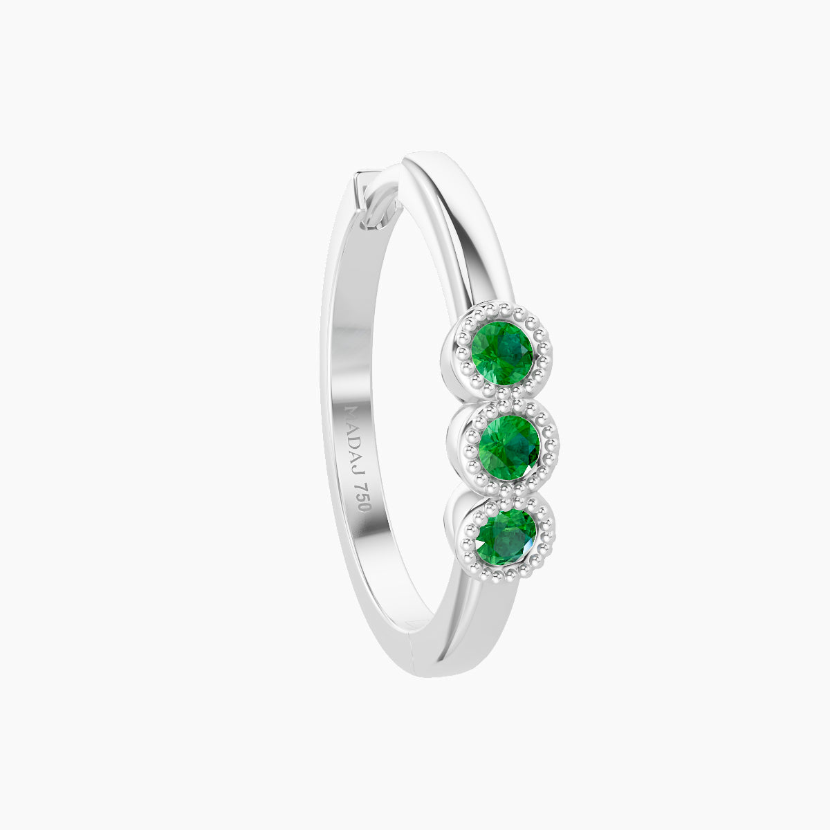 Irene | 18k White Gold 11 mm Trilogy Emerald Hoop Piercing