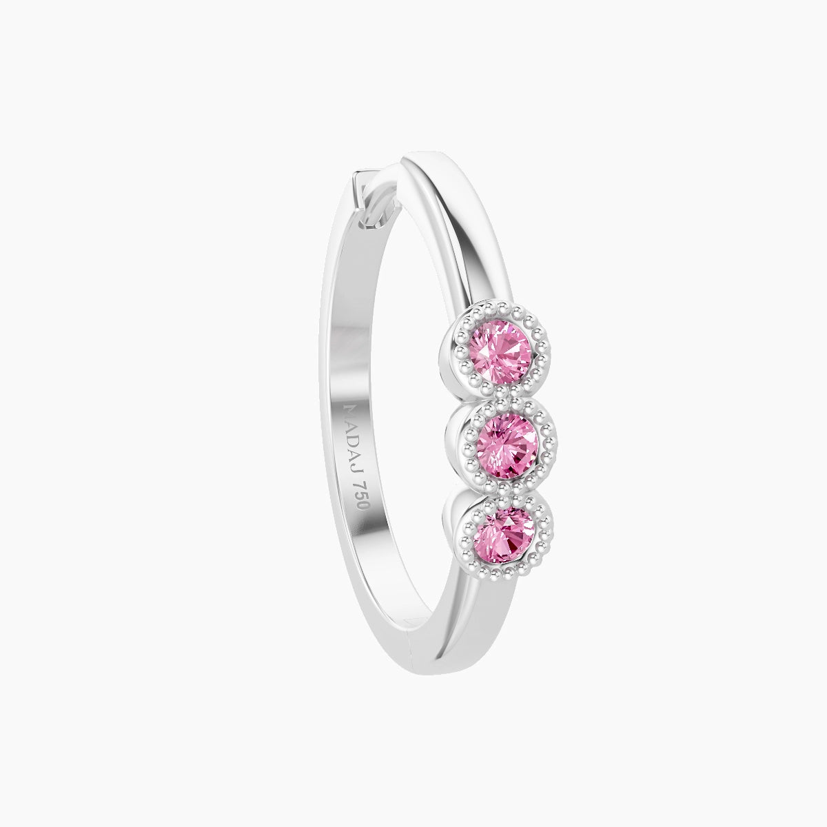 Irene | 18k White Gold 11 mm Trilogy Pink Sapphire Hoop Piercing