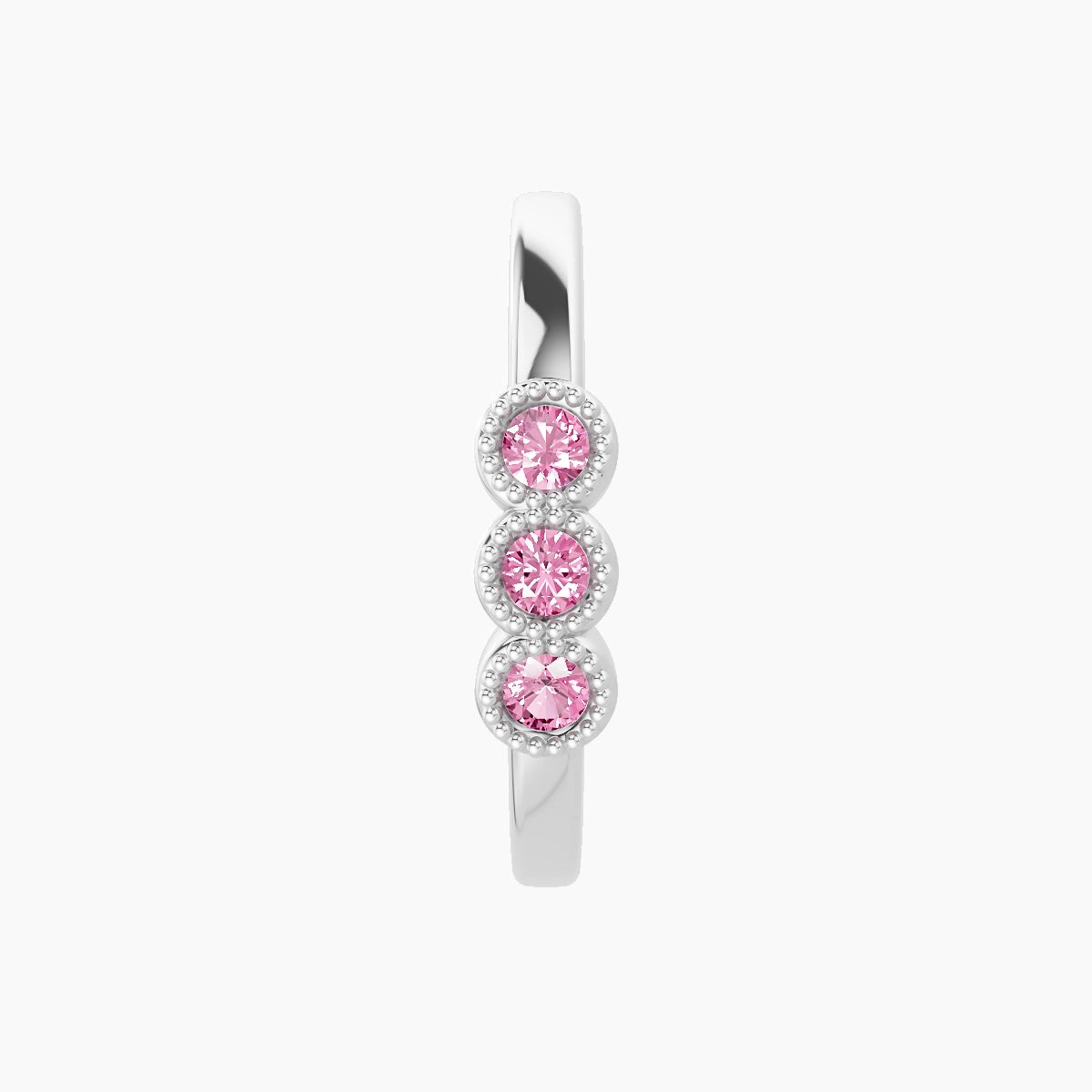 Irene | 18k White Gold 11 mm Trilogy Pink Sapphire Hoop Piercing