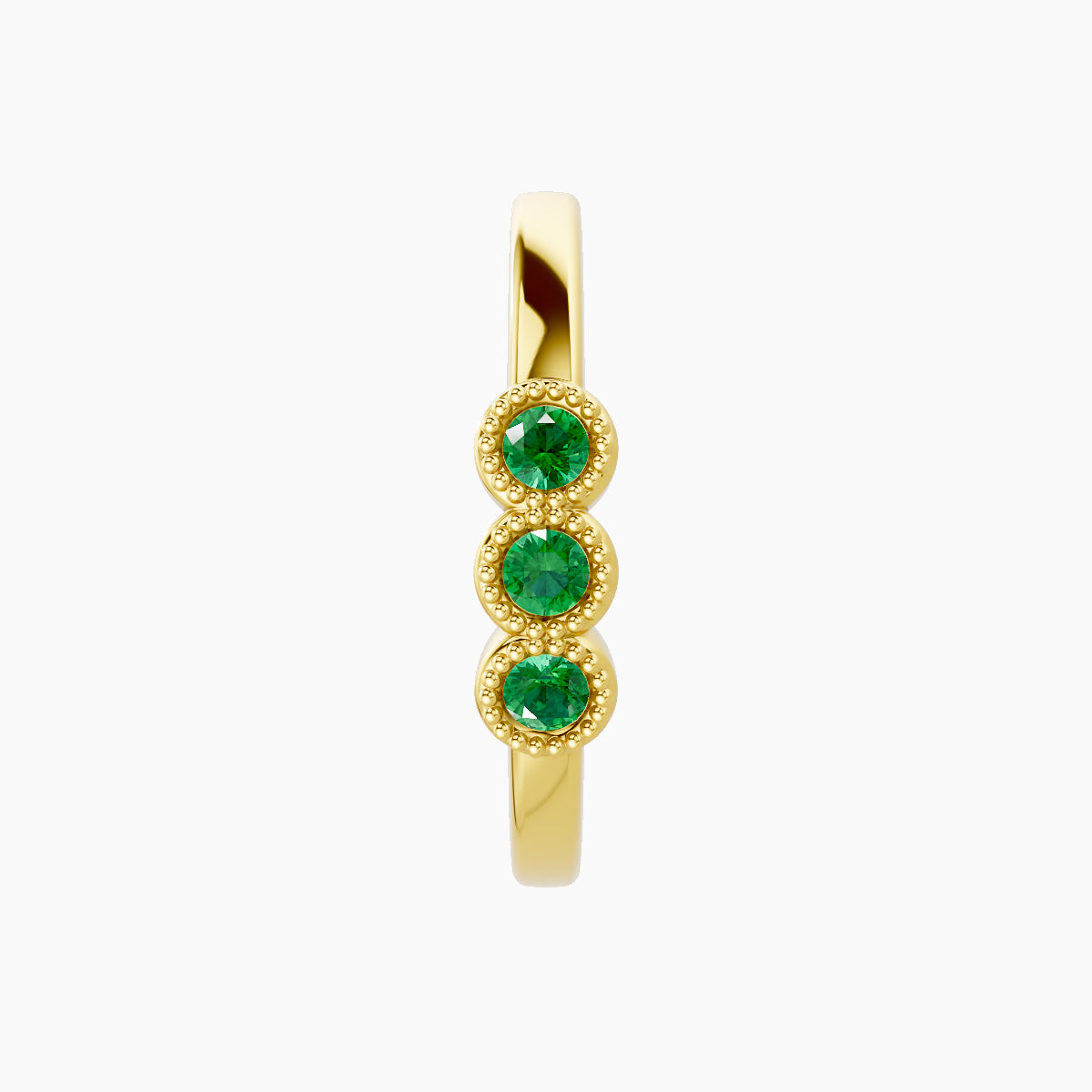 Irene | 18k Yellow Gold 11 mm Trilogy Emerald Hoop Piercing