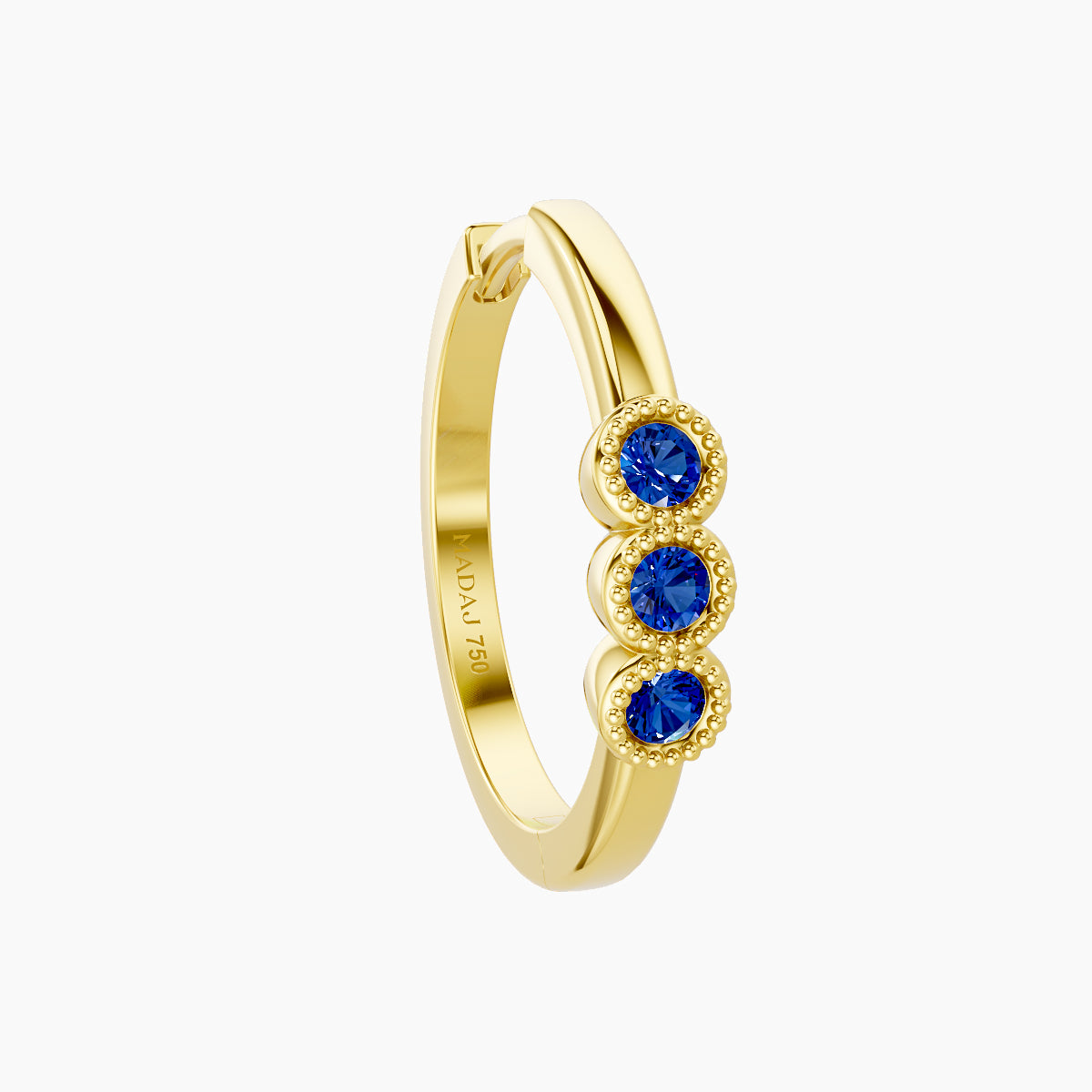 Irene | 18k Yellow Gold 11 mm Trilogy Sapphire Hoop Piercing