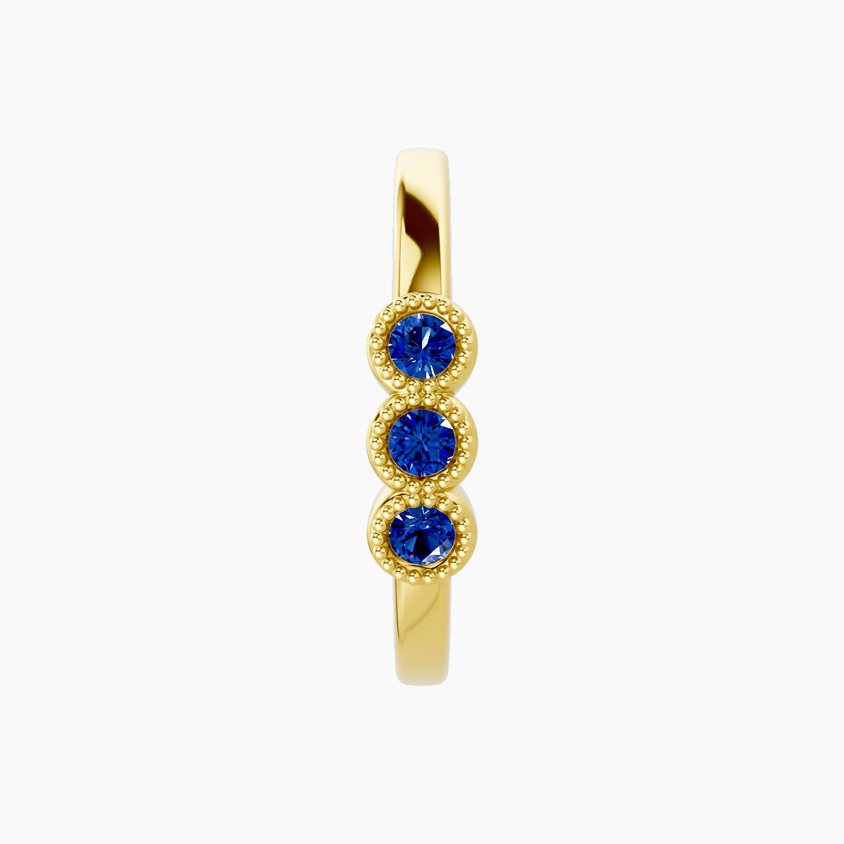 Irene | 18k Yellow Gold 11 mm Trilogy Sapphire Hoop Piercing