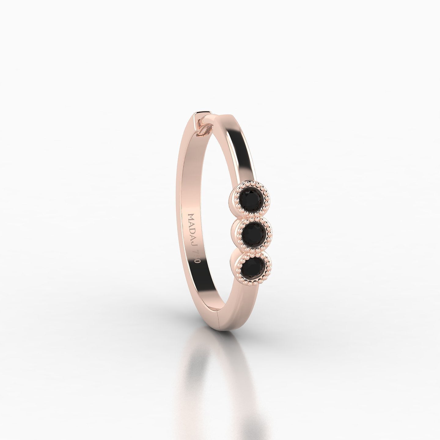 Irene | 18k Rose Gold 11 mm Trilogy Black Diamond Hoop Piercing