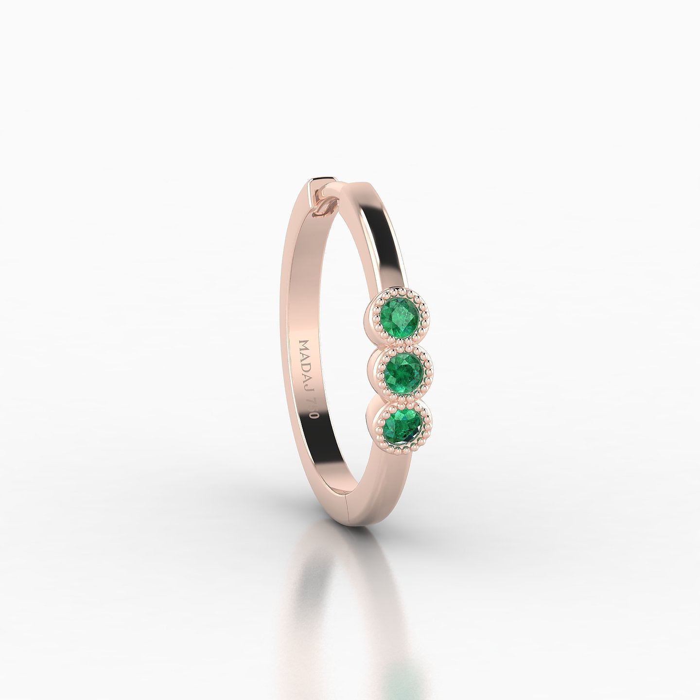 Irene | 18k Rose Gold 11 mm Trilogy Emerald Hoop Piercing