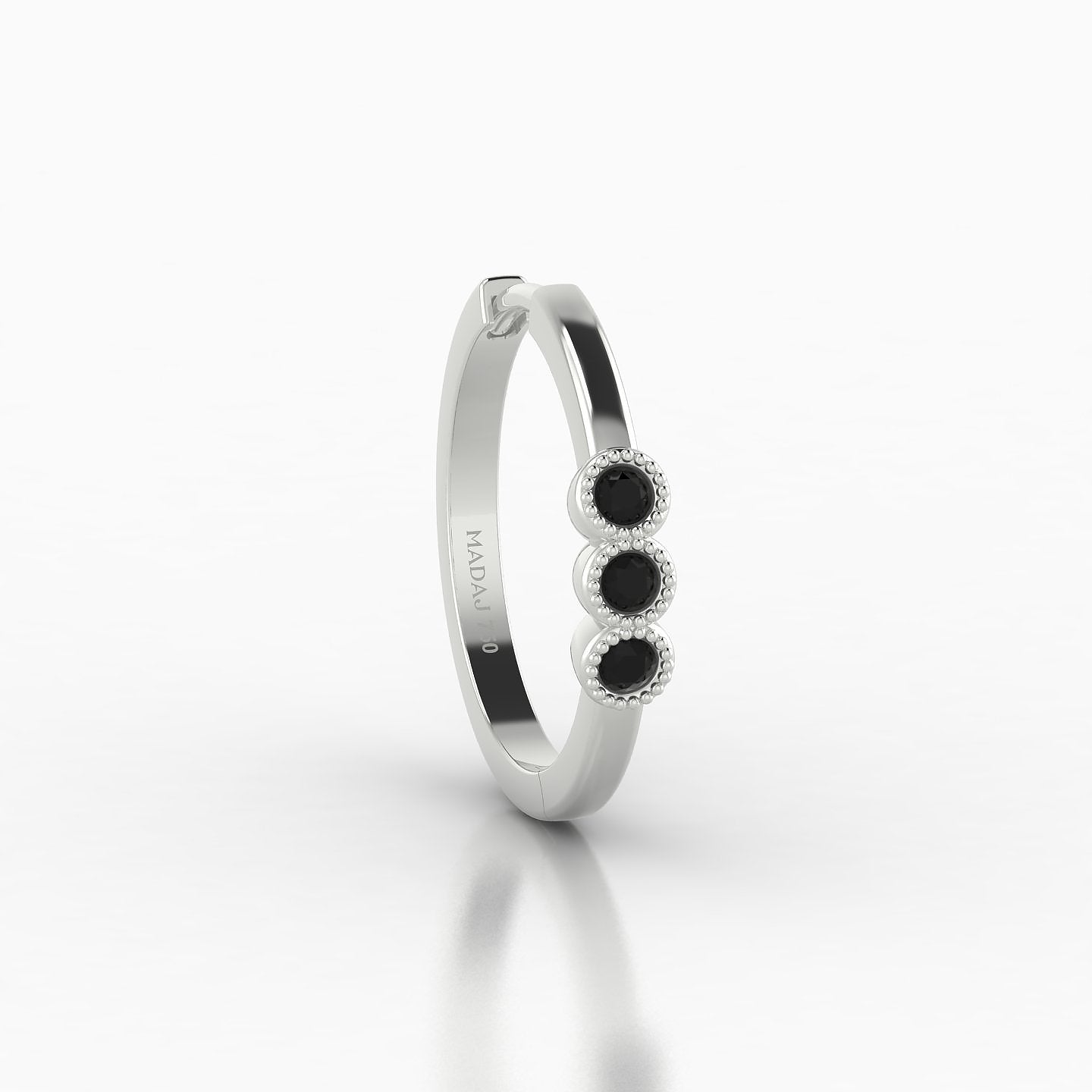 Irene | 18k White Gold 11 mm Trilogy Black Diamond Hoop Piercing