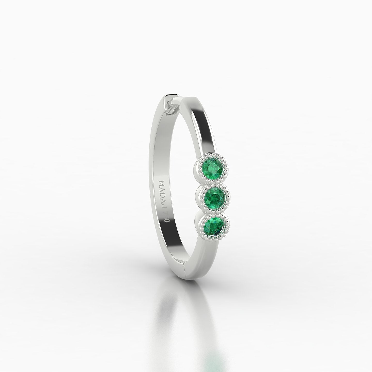 Irene | 18k White Gold 11 mm Trilogy Emerald Hoop Piercing