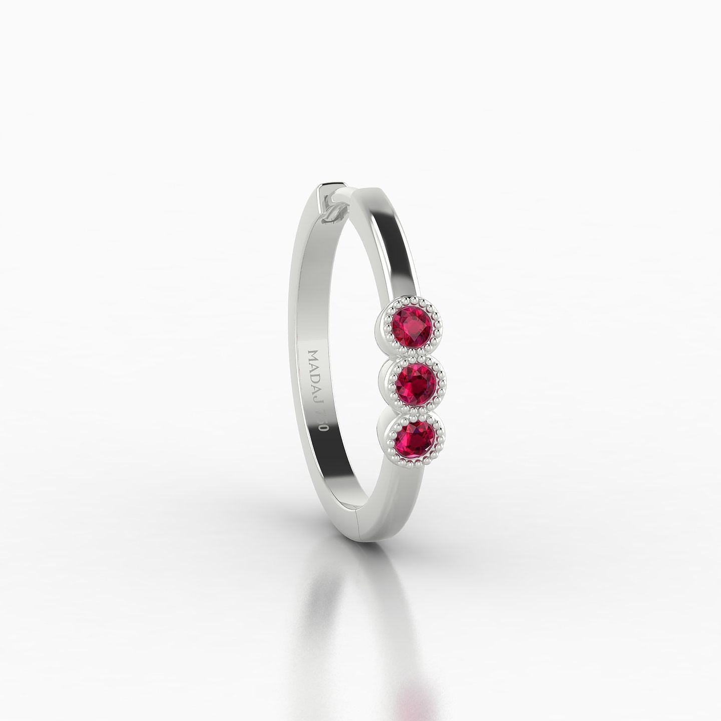 Irene | 18k White Gold 11 mm Trilogy Ruby Hoop Piercing