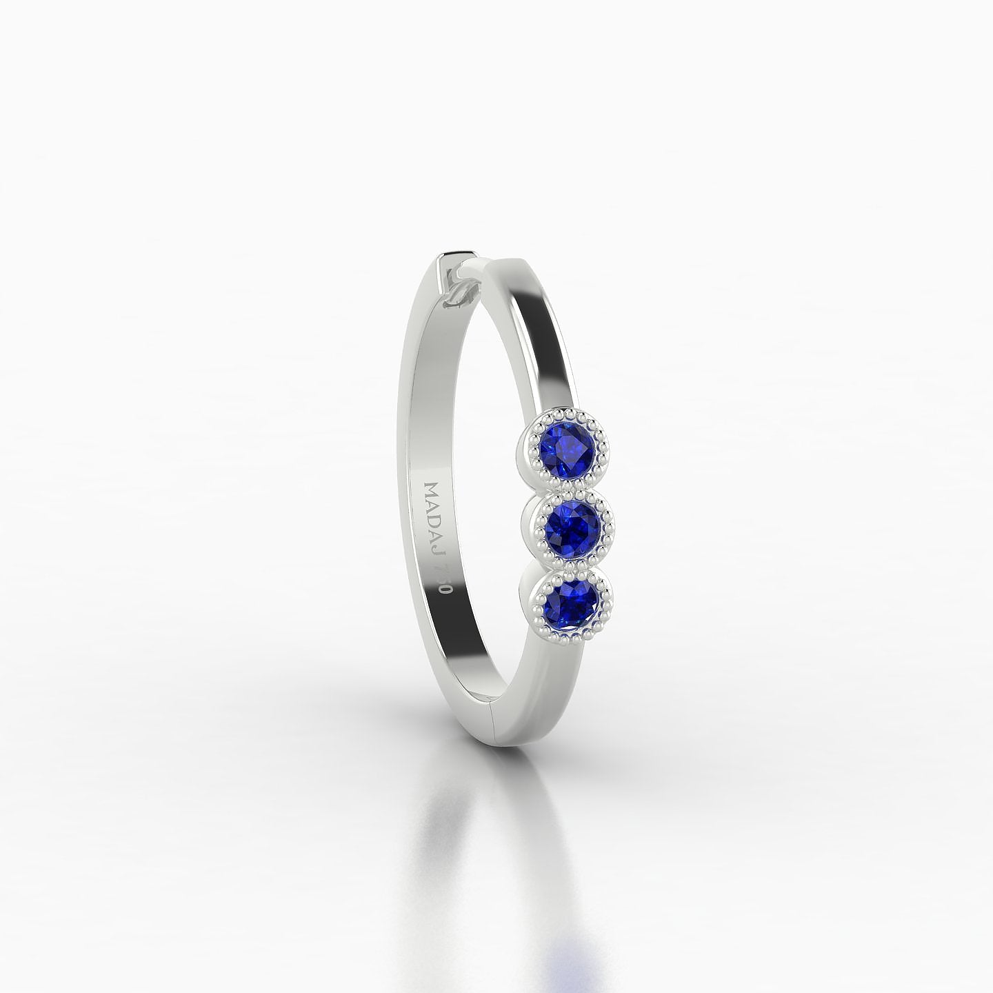 Irene | 18k White Gold 11 mm Trilogy Sapphire Hoop Piercing