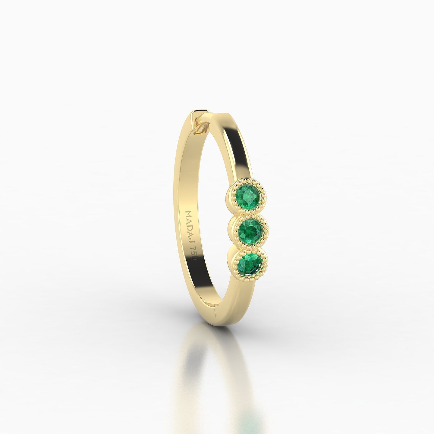 Irene | 18k Yellow Gold 11 mm Trilogy Emerald Hoop Piercing