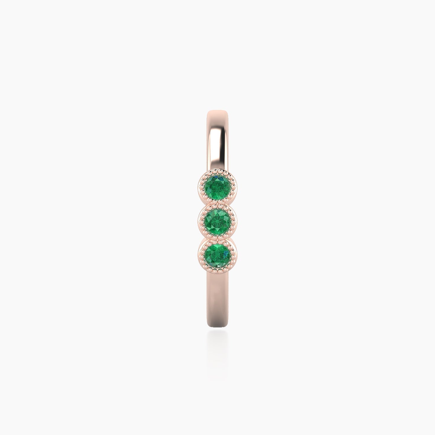 Irene | 18k Rose Gold 11 mm Trilogy Emerald Hoop Piercing