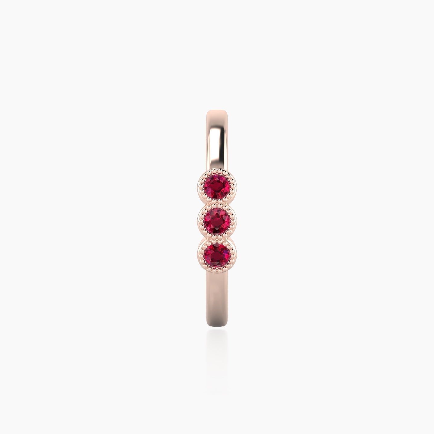 Irene | 18k Rose Gold 11 mm Trilogy Ruby Hoop Piercing