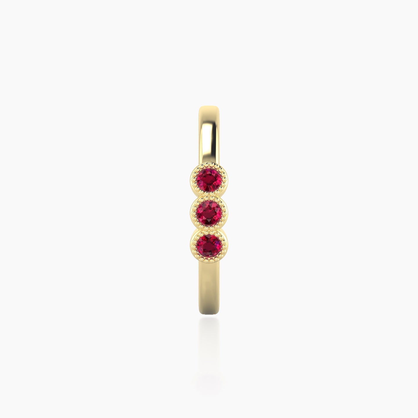 Irene | 18k Yellow Gold 11 mm Trilogy Ruby Hoop Piercing