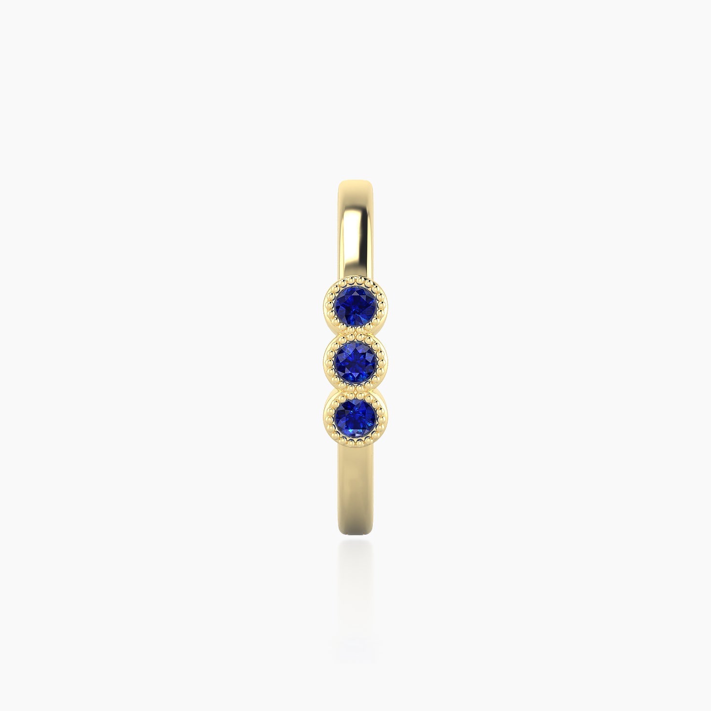 Irene | 18k Yellow Gold 11 mm Trilogy Sapphire Hoop Piercing