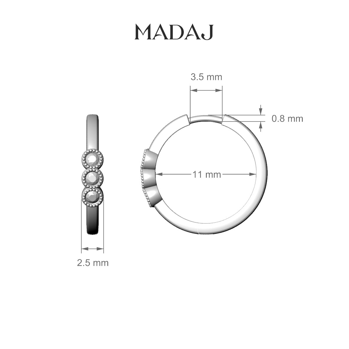 Irene | 18k Rose Gold 11 mm Trilogy Black Diamond Hoop Piercing