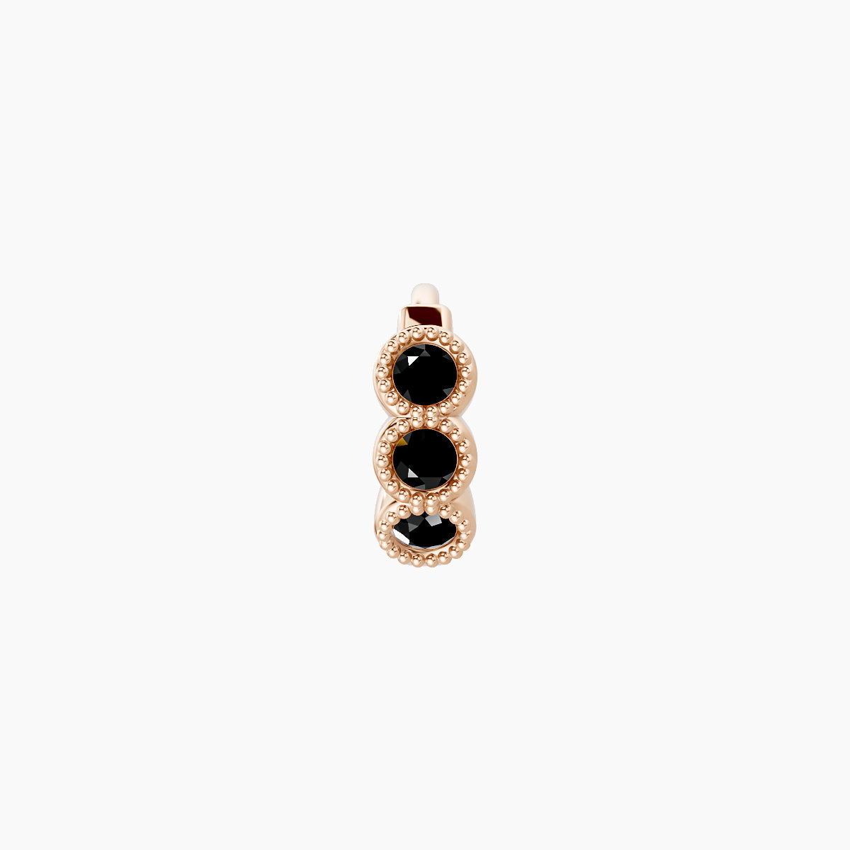 Irene | 18k Rose Gold 5 mm Trilogy Black Diamond Hoop Piercing