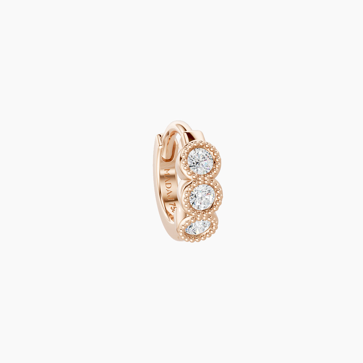 Irene | 18k Rose Gold 5 mm Trilogy Diamond Hoop Piercing
