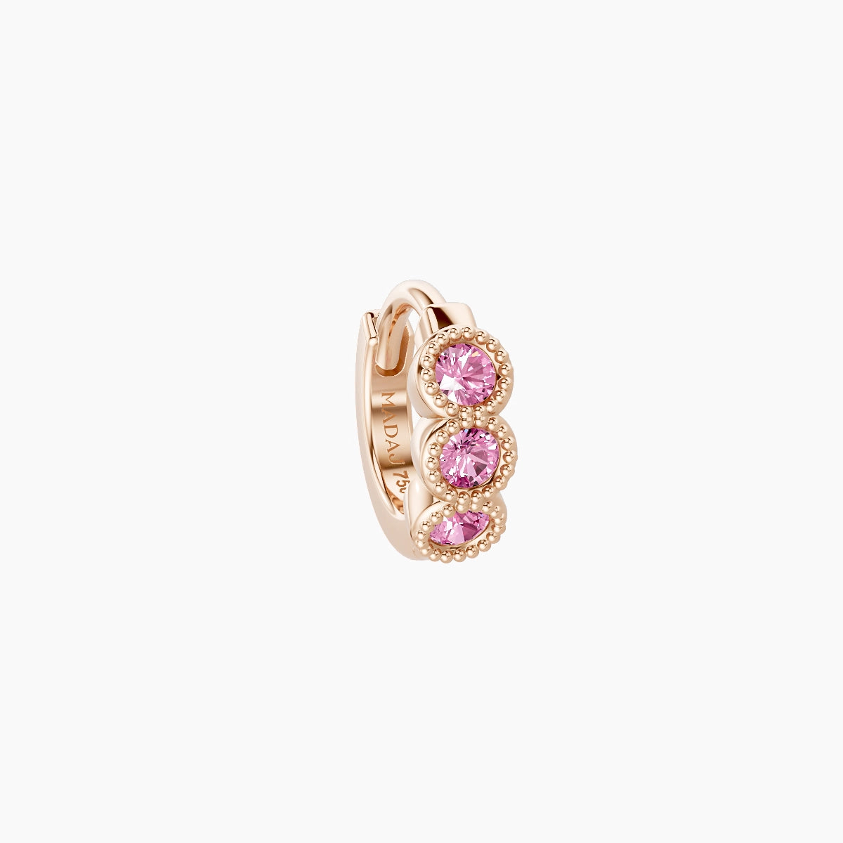 Irene | 18k Rose Gold 5 mm Trilogy Pink Sapphire Hoop Piercing
